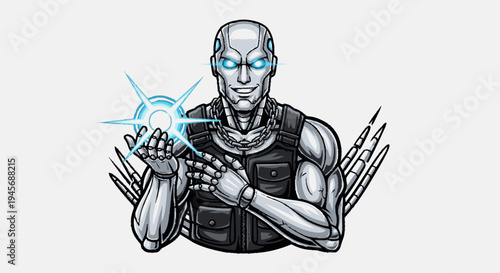Futuristic Cyborg Man with Glowing Eyes.