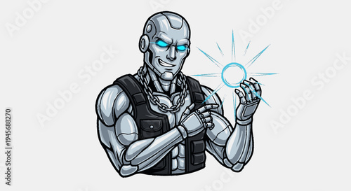 Futuristic Cyborg Man with Glowing Eyes.
