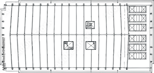 Technical drawing of a floor plan with isolated objects on transparent background