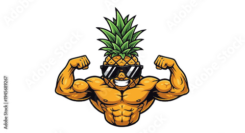 Muscular Pineapple Character Flexing Muscles.