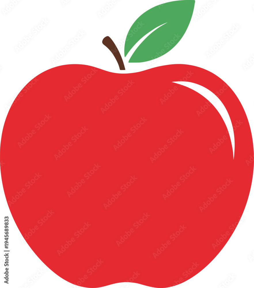 Fototapeta premium Vibrant red apple with a glossy white highlight, clean vector illustration on transparent backdrop