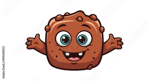 Smiling Cartoon Cookie Character with Arms.