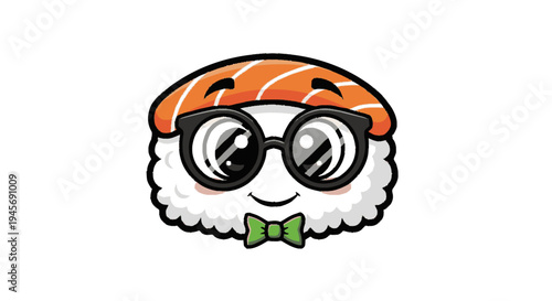 Sushi Character Wearing Glasses and Bow Tie.