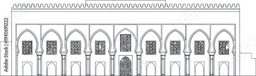 Architectural drawing of a gothic style facade isolated on transparent background