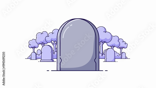 A simple illustration of a graveyard with tombstones and stylized trees