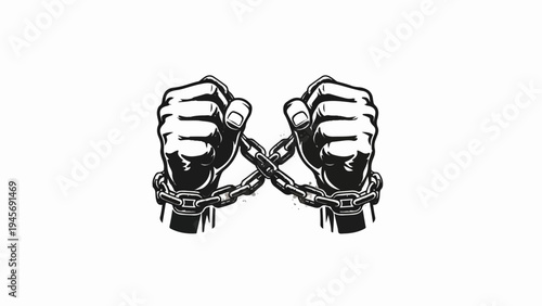 Two clenched fists chained together with metal links