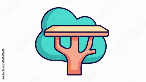 Stylized tree with a flat, light-colored rectangular platform supported by branches