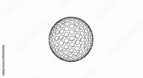 Detailed black and white illustration of a dimpled sphere