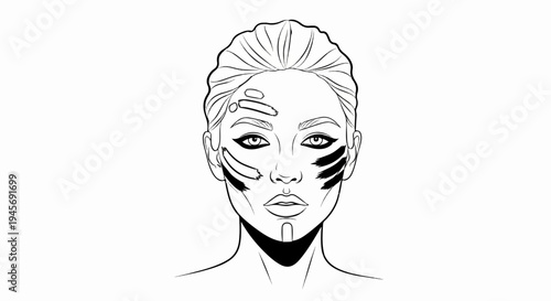 Stylized portrait of a woman with face paint, bold lines