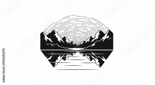 Stylized mountain range with reflection and circular horizon lines
