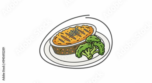 Wholesome baked casserole with fluffy topping and green broccoli florets