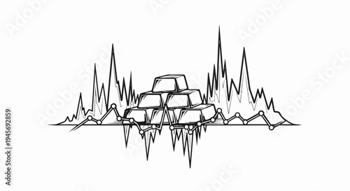 Stack of gold bars amidst fluctuating financial market graphs