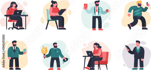 Diverse group of individuals engaged in various professional activities