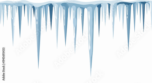 Row of sharp blue icicles hanging from a surface