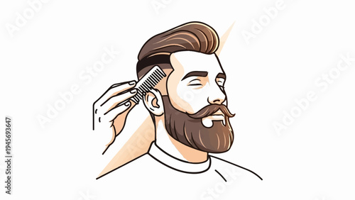 Stylized illustration of a man getting a haircut at a barbershop