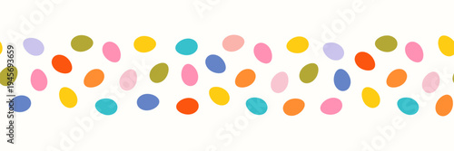 Colorful Easter eggs vector border, Cute painted eggs for spring background, brochures and invitations
