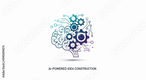Brain with gears and circuit board, symbolizing AI innovation and thought
