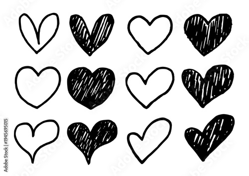set of doodle hearts sketch scribble line art love romance heart collection, great for stickers, bullet journals, posters and messages to loved ones on valentines day