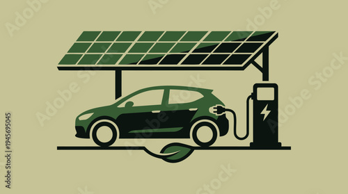 Sustainable Electric Vehicle Charging with Solar Panels, Representing Green Energy Future