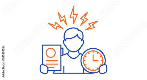 Stressed employee holds a document next to a clock symbolizing deadline pressure and mental.