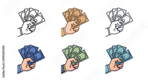 Hand holding a fanned stack of currency banknotes demonstrates financial transactions.