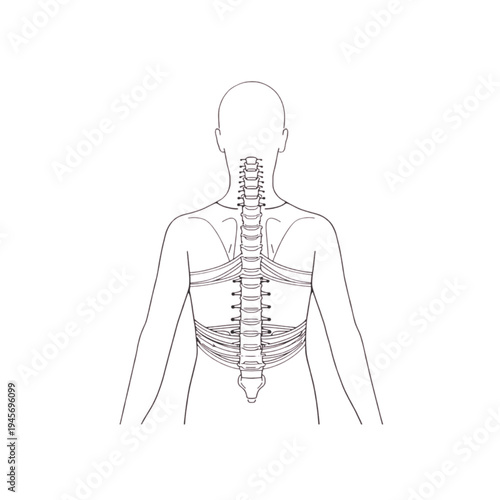 Human Spine Posterior View: Back Anatomy Outline Illustration. Ai generated