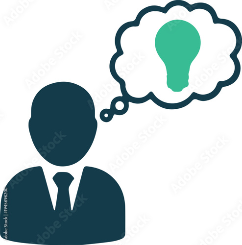 Professional contemplating an idea with a lightbulb thought bubble
