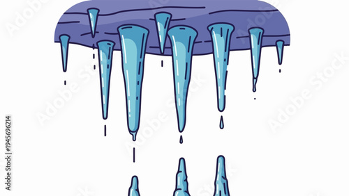 Cartoon icicles dripping water from a purple icy ledge
