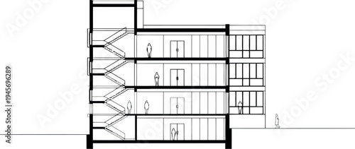 Architectural floor plan with staircase and rooms isolated on transparent background