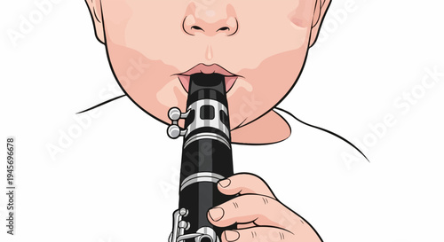 Close up of a person playing a clarinet, with mouth and hands visible