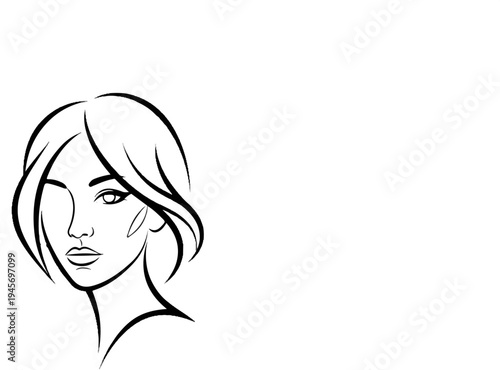 Minimalist sketch of a woman's face with flowing short hair and subtle details