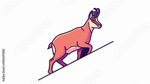 Stylized chamois climbs an angled line with dynamic, flat colors and bold outlines