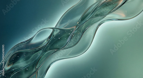 Abstract futuristic smoky teal glass layers background with light refraction caustics and generous copy space