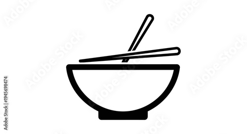 Simple Line Art Icon of a Bowl with Chopsticks - Asian Food and Dining Symbol