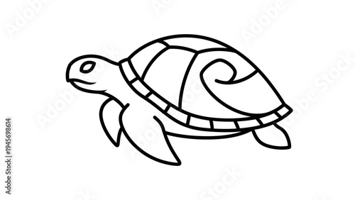 Simple outline drawing of a sea turtle, minimalist, black and white, vector illustration