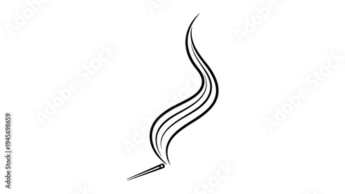 Single matchstick burning with elegant smoke trail, isolated on white background