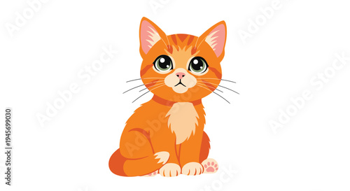 Cute orange cat with green eyes sitting on white background