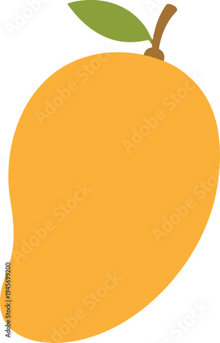 Mango vector illustration of sweet yellow tropical fruit with green leaf isolated on transparent background