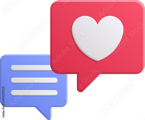 Social media notification icons for chat and like reactions