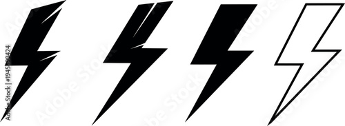 Four black and white lightning bolt icons in different styles