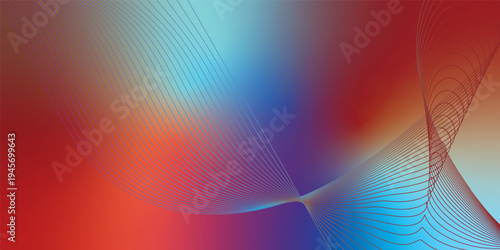 Glowing maroon, navy, red and azure light trails curving through a dark atmospheric space with scattered sparkling micro particles, modern digital technology background, vector style
