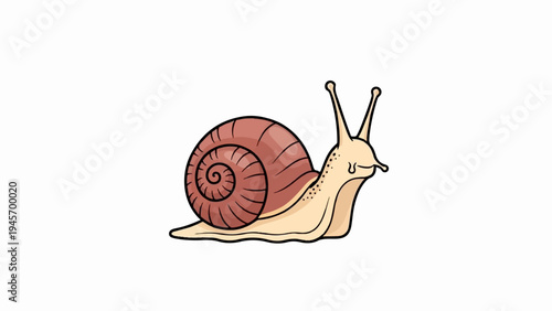 Adorable cartoon snail with a brown spiral shell and cream-colored body