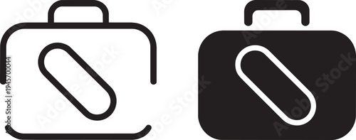 Briefcase icon outline and solid black for business travel luggage and documents transport concepts