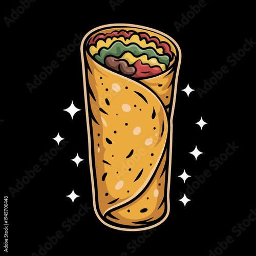Colorful Burrito Wrapped in Tortilla.
