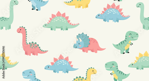 Cute Colorful Dinosaur Seamless Pattern Background for Kids Fabric Design