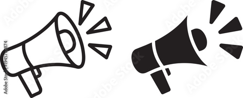 Loud megaphone with sound waves showing announcement concept outlined and filled simple symbol