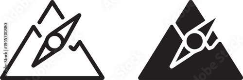 Mountain with compass showing adventure and exploration concept outlined and filled simple symbol