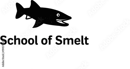 Black cartoon shark illustration with open mouth and text below