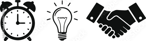 Conceptual trio of time management, innovation, and partnership illustrated.