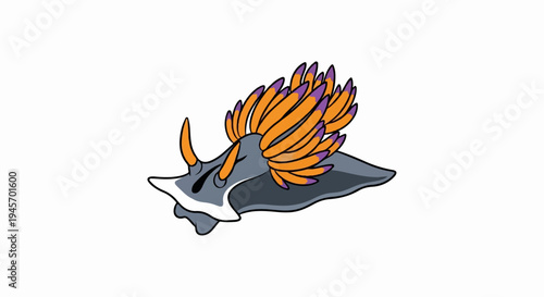 Cartoon sea slug with orange, purple, and grey body